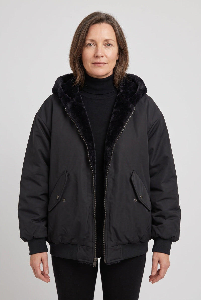 Oversized Hooded Puffer Jacket with Faux Fur Trimmed Hood