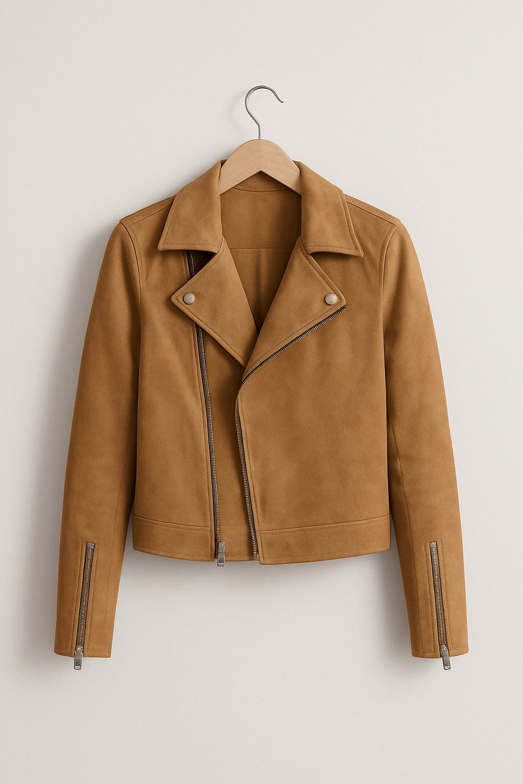 Cropped Faux Suede Biker Jacket with Asymmetric Zip