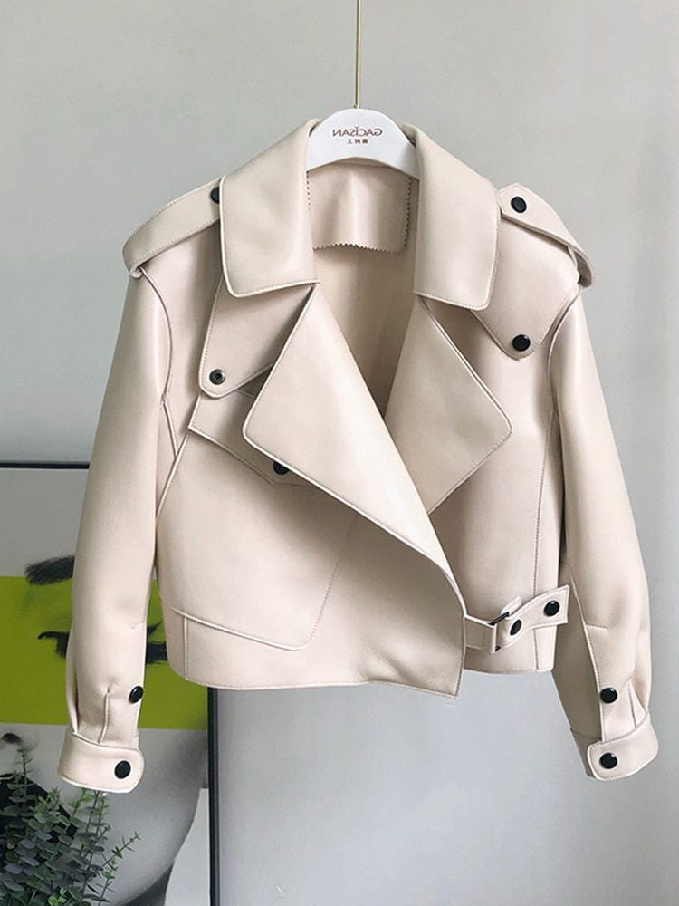 Cropped Leather-Look Trench Coat with Structured Collar