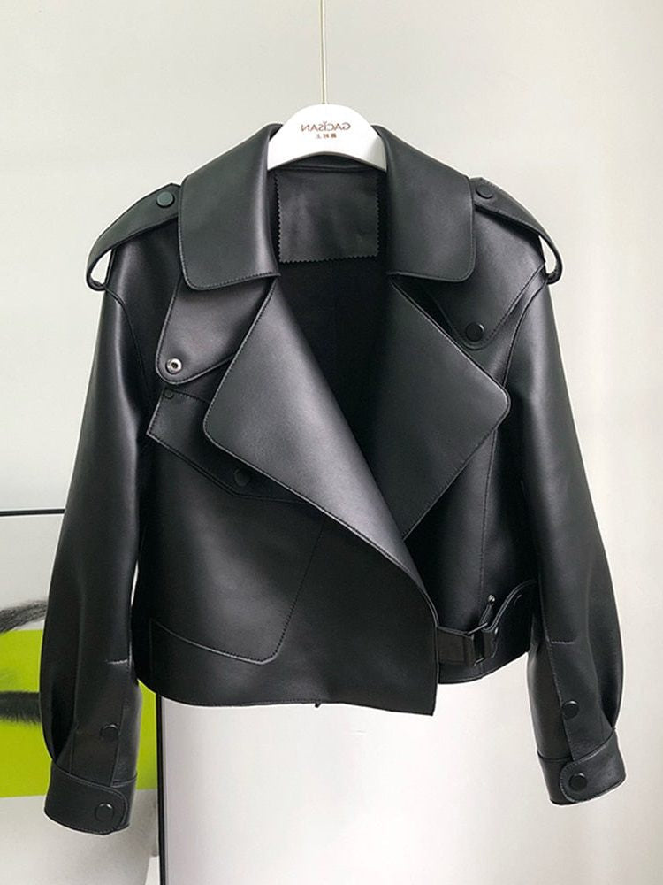 Cropped Leather-Look Trench Coat with Structured Collar