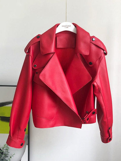 Cropped Leather-Look Trench Coat with Structured Collar