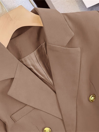 Double-Breasted Blazer with Notched Lapels and Cuff Buttons