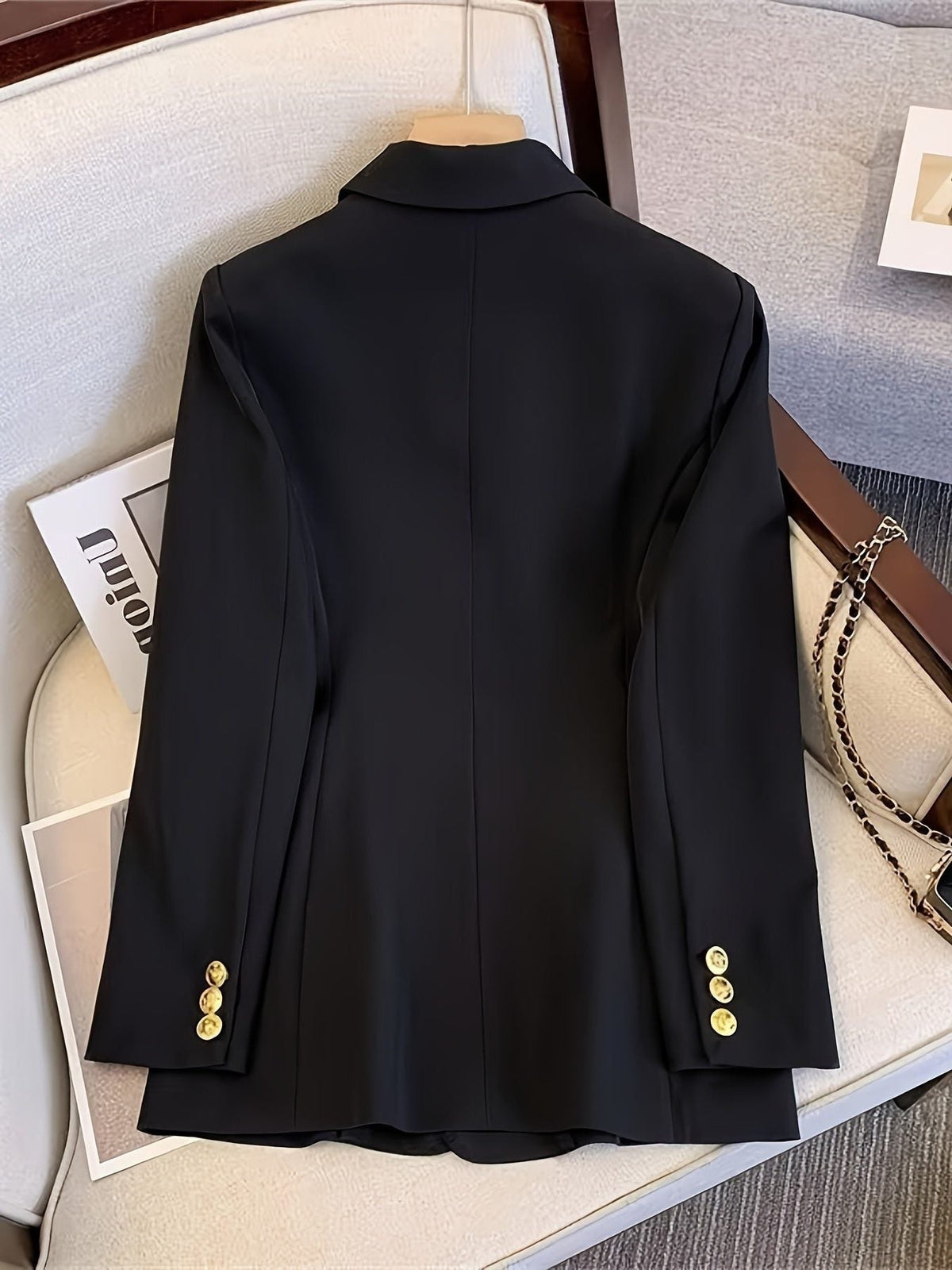 Double-Breasted Blazer with Notched Lapels and Cuff Buttons