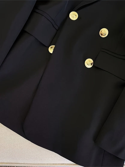Double-Breasted Blazer with Notched Lapels and Cuff Buttons
