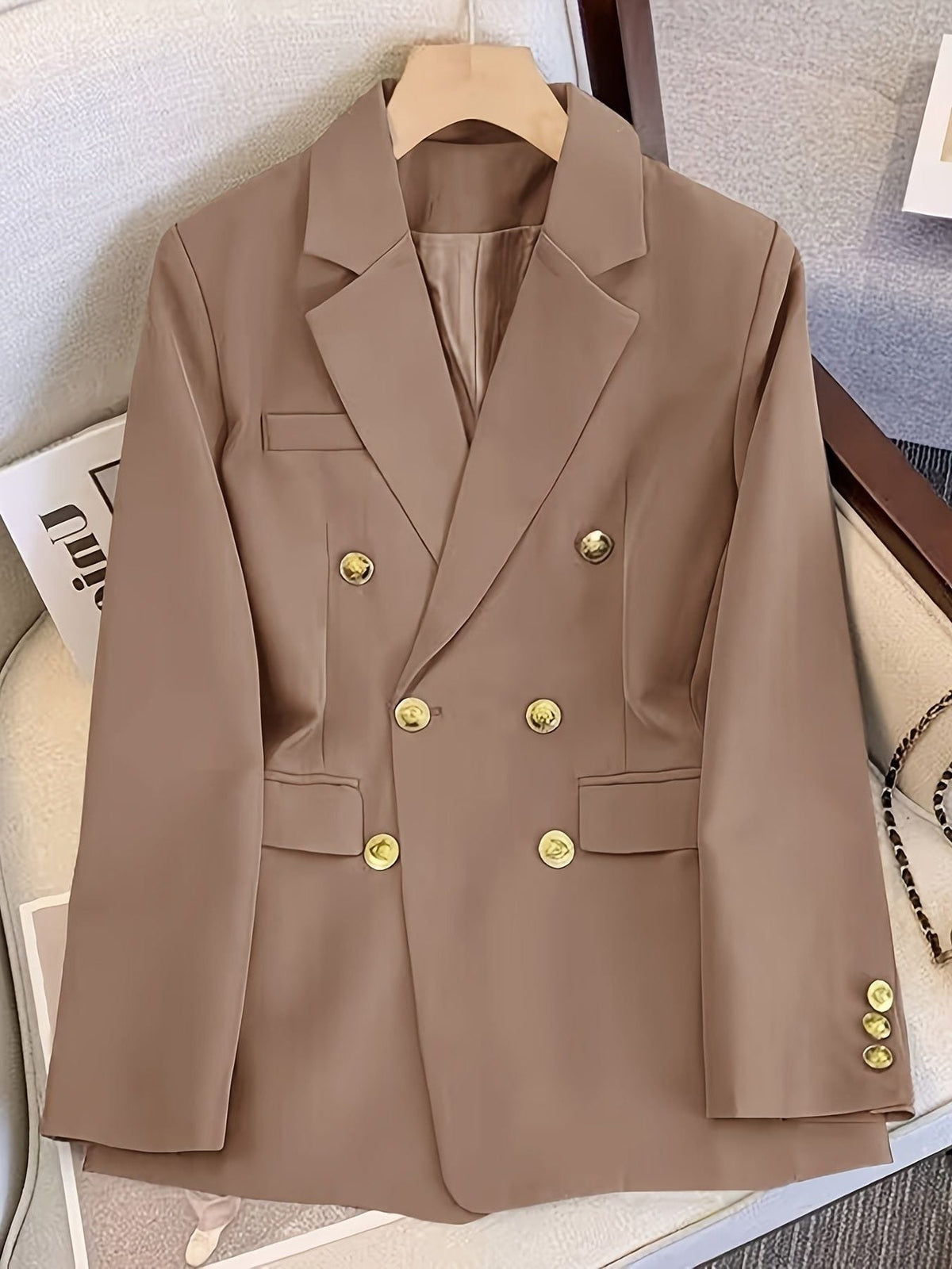 Double-Breasted Blazer with Notched Lapels and Cuff Buttons