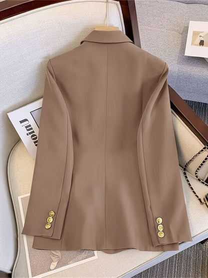 Double-Breasted Blazer with Notched Lapels and Cuff Buttons