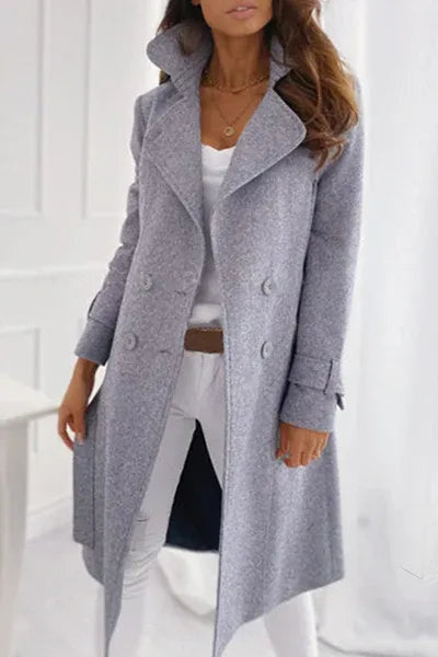 Double-Breasted Longline Coat with Notch Lapels