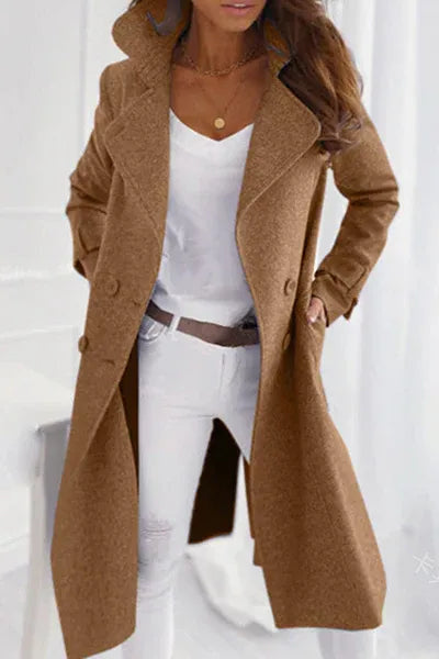 Double-Breasted Longline Coat with Notch Lapels
