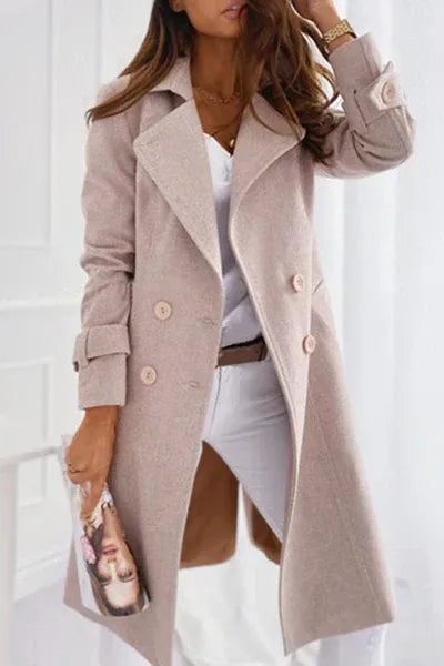 Double-Breasted Longline Coat with Notch Lapels