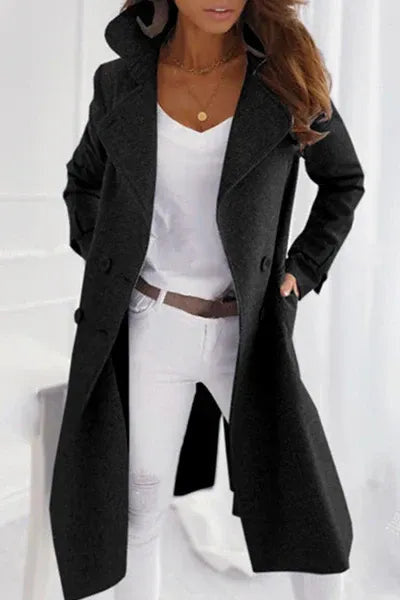 Double-Breasted Longline Coat with Notch Lapels