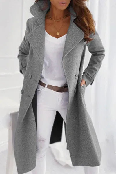 Double-Breasted Longline Coat with Notch Lapels