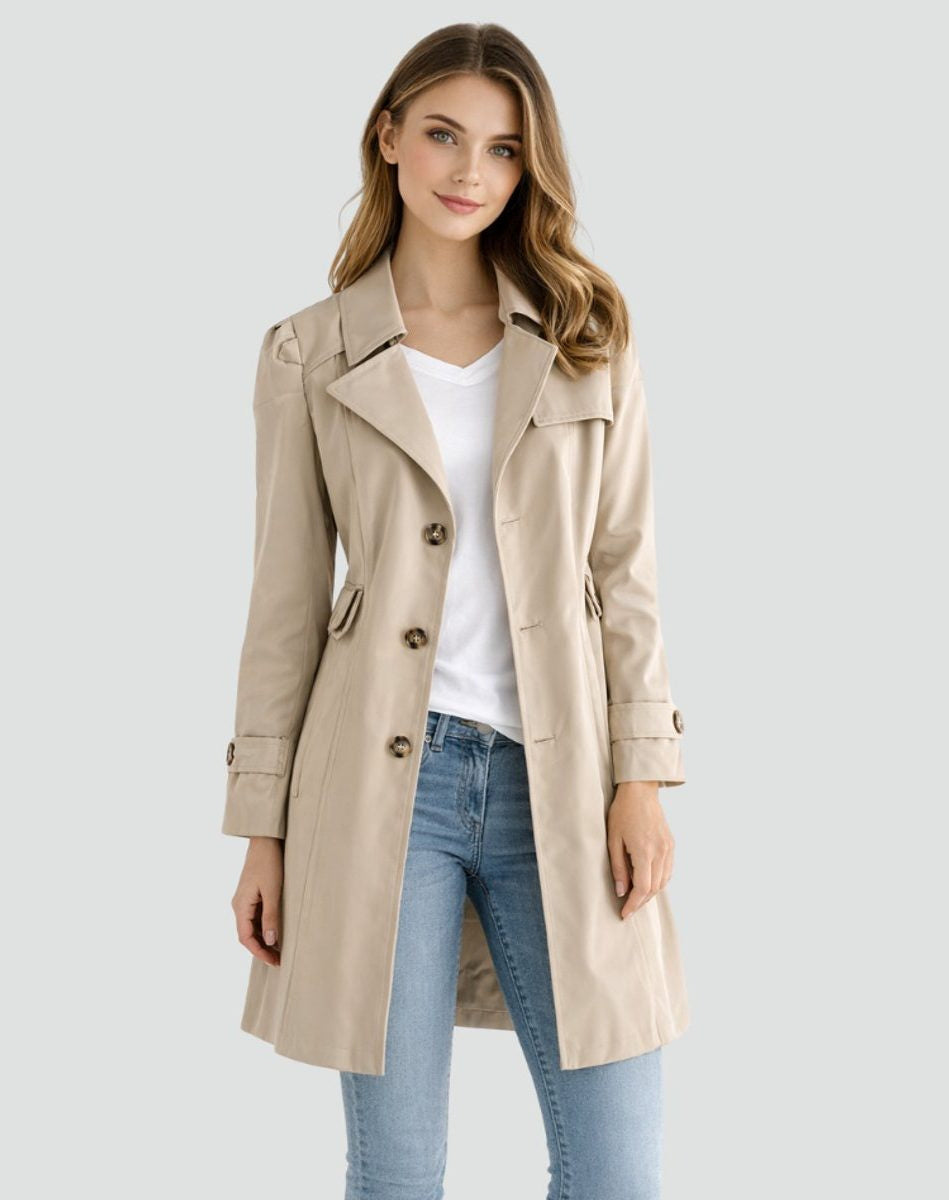 Double-Breasted Mid-Length Trench Coat with Notch Lapels