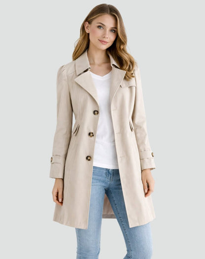 Double-Breasted Mid-Length Trench Coat with Notch Lapels