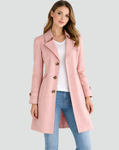 Double-Breasted Mid-Length Trench Coat with Notch Lapels