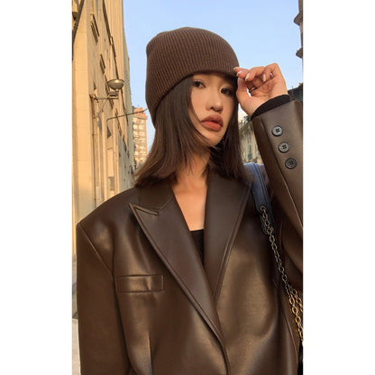 Faux Leather Oversized Blazer with Notch Lapels