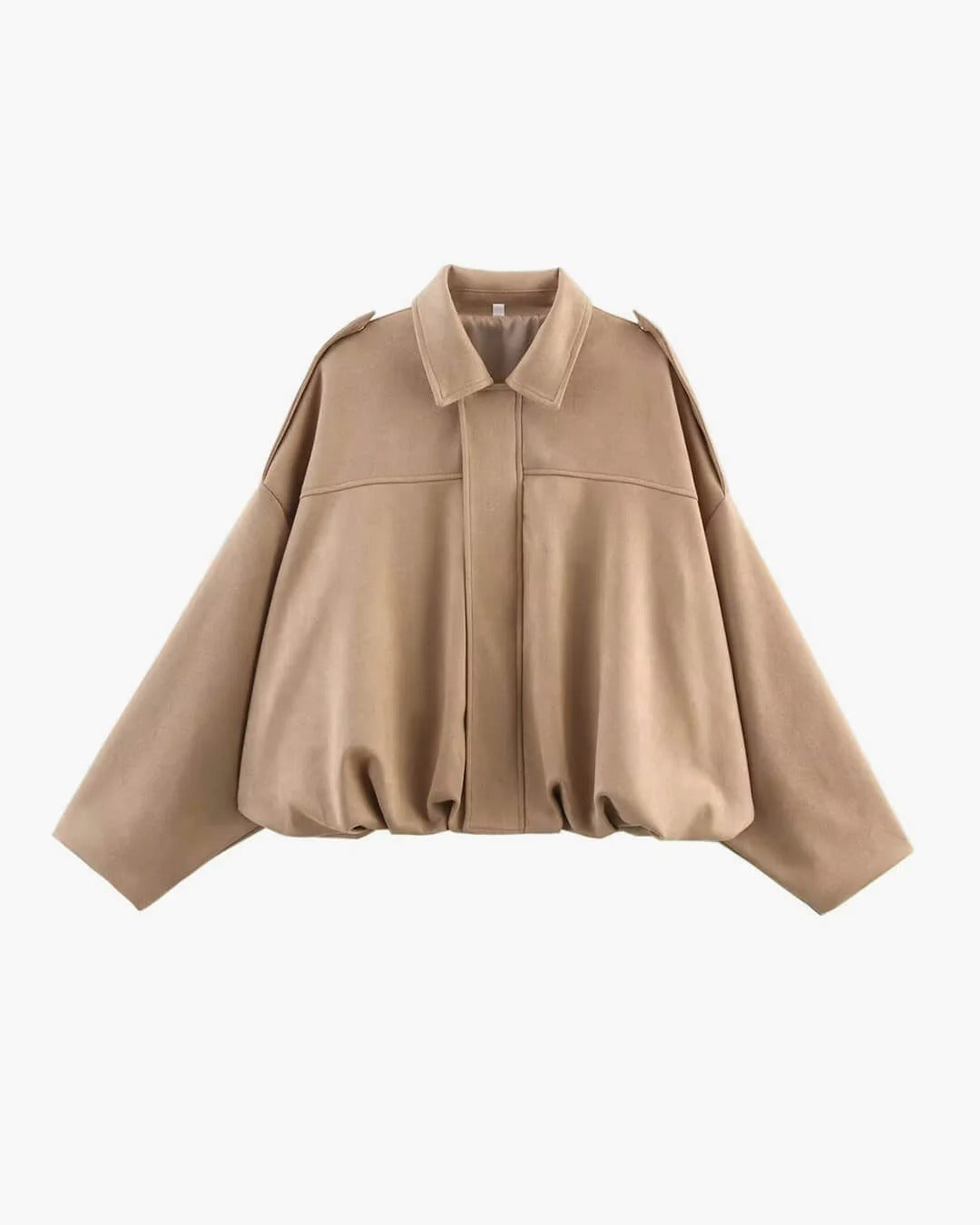 Faux Suede Bomber Jacket with Structured Shirt Collar