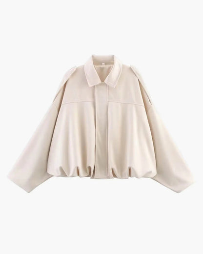 Faux Suede Bomber Jacket with Structured Shirt Collar