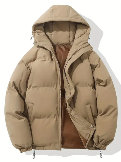 Hooded Puffer Jacket with Quilted Padding and Zip Closure