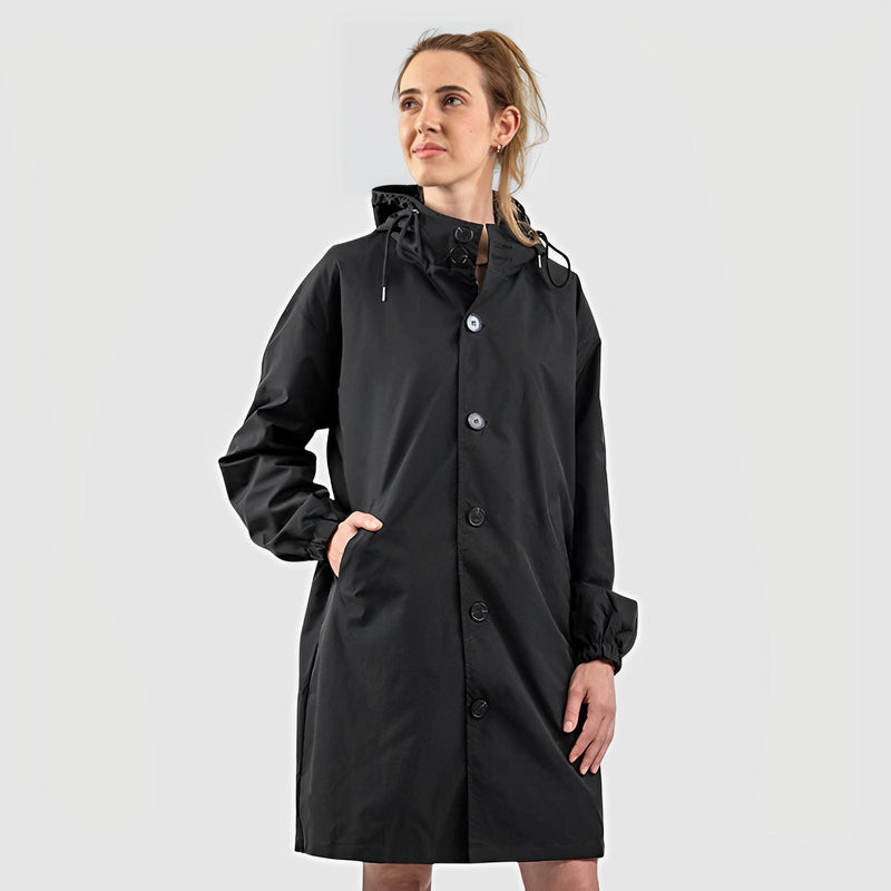 Hooded Rain Jacket with Button Front and Side Pockets