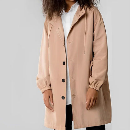 Hooded Rain Jacket with Button Front and Side Pockets