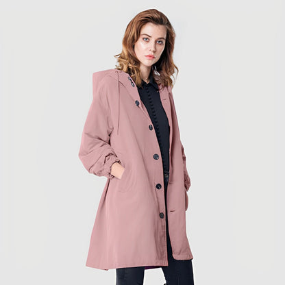 Hooded Rain Jacket with Button Front and Side Pockets