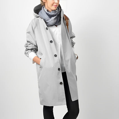 Hooded Rain Jacket with Button Front and Side Pockets
