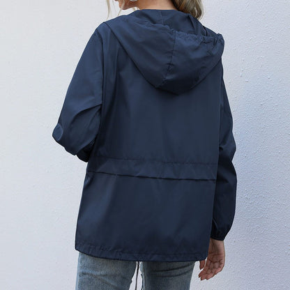 Hooded Rain Jacket with Drawstring Hood and Welt Pockets