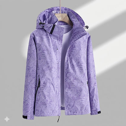 Hooded Rain Jacket with Textured Pattern and Zip Pockets