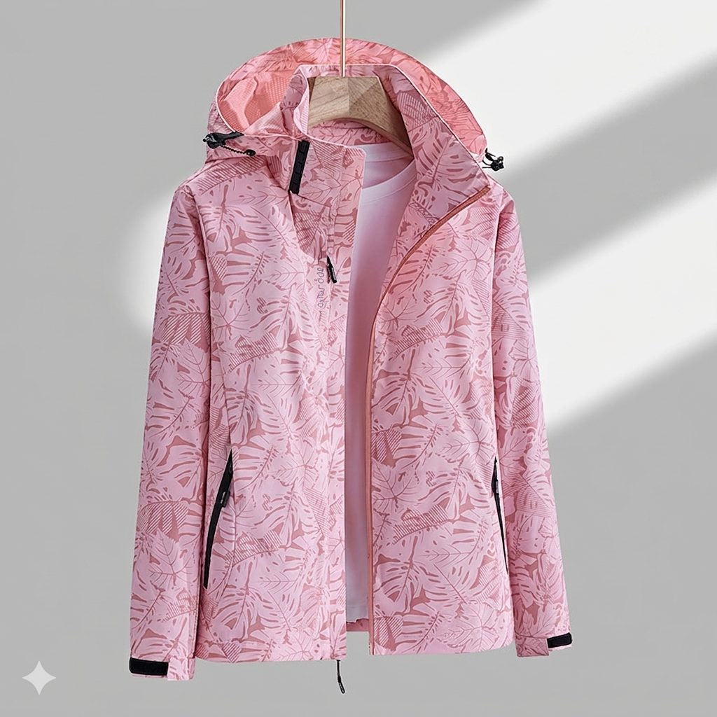 Hooded Rain Jacket with Textured Pattern and Zip Pockets