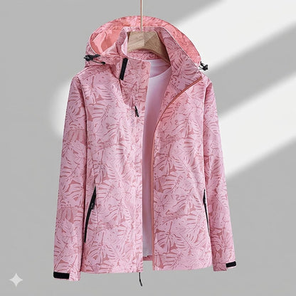 Hooded Rain Jacket with Textured Pattern and Zip Pockets