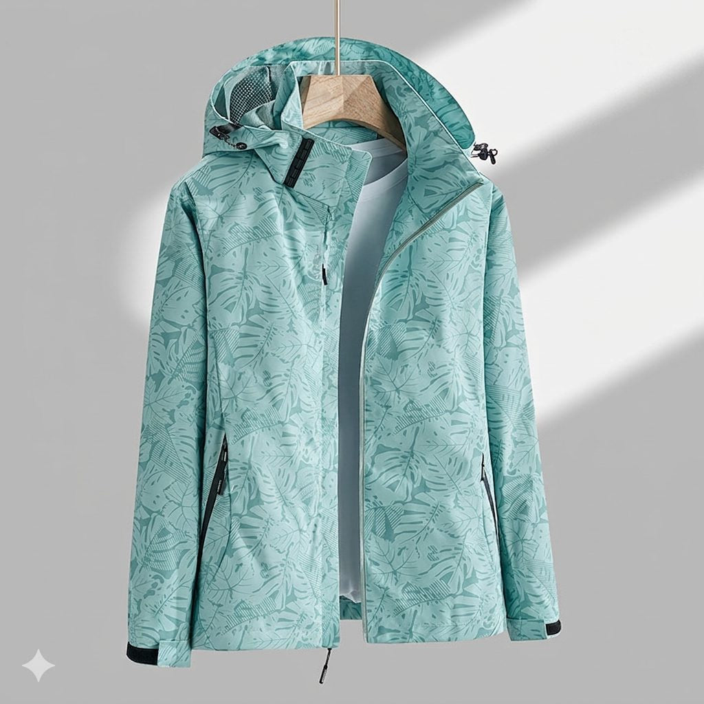 Hooded Rain Jacket with Textured Pattern and Zip Pockets