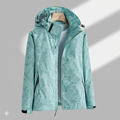 Hooded Rain Jacket with Textured Pattern and Zip Pockets
