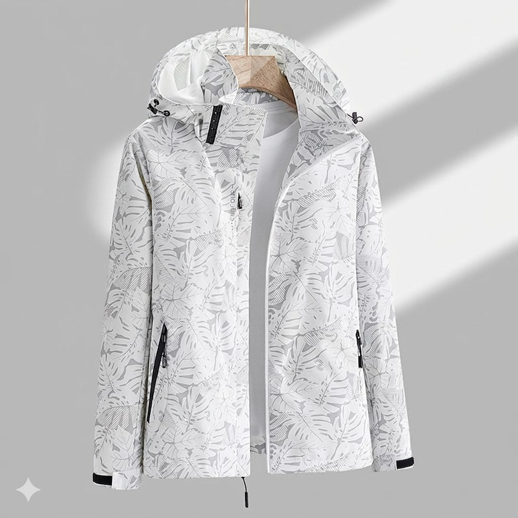 Hooded Rain Jacket with Textured Pattern and Zip Pockets