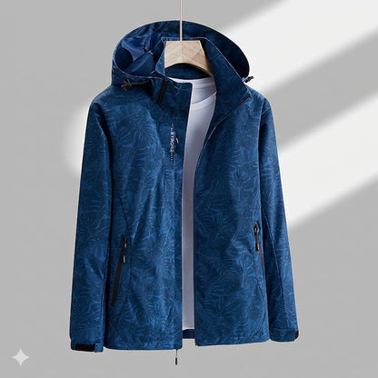 Hooded Rain Jacket with Textured Pattern and Zip Pockets