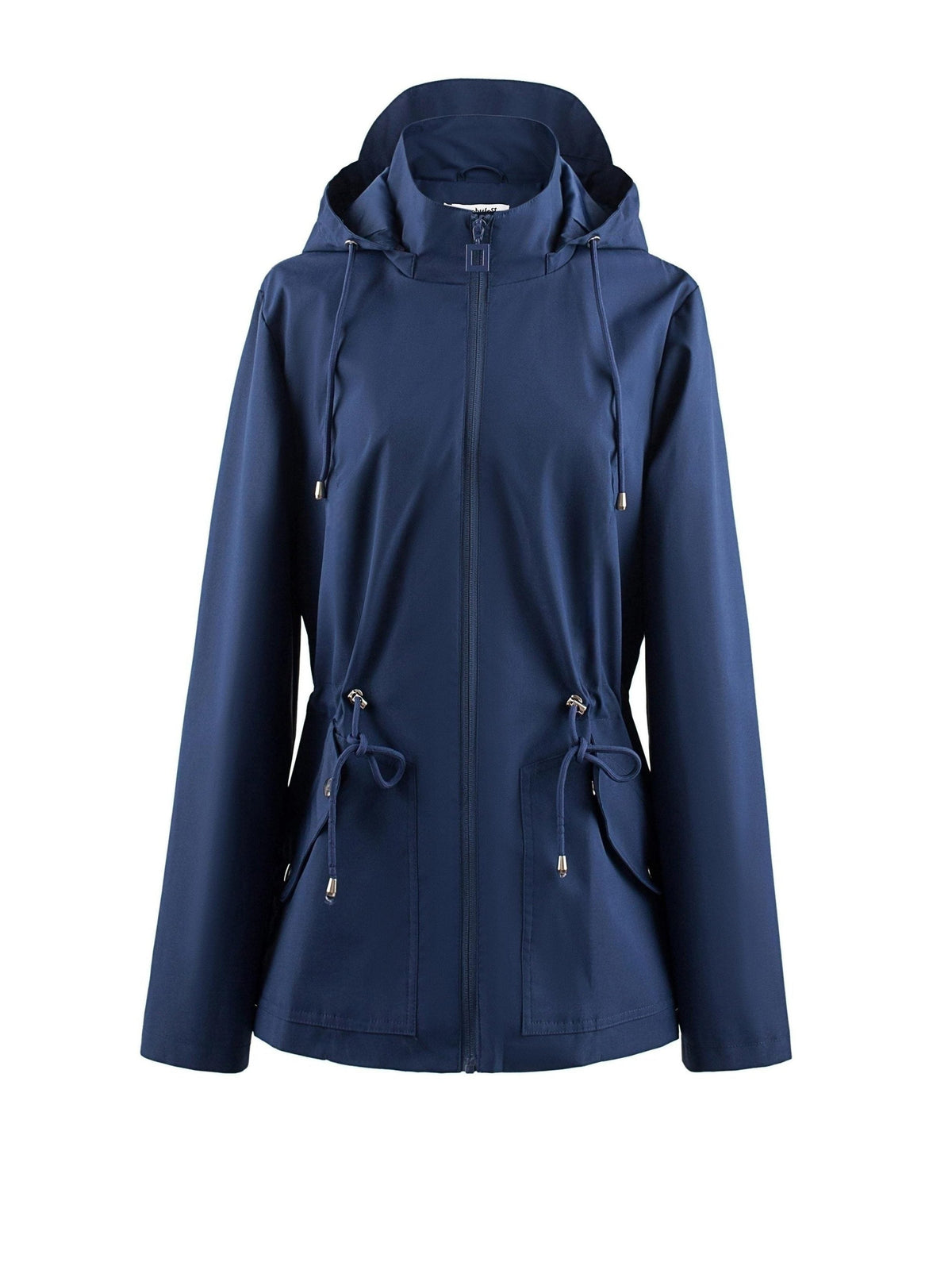 Hooded Zip-Up Rain Jacket with Waist Adjusters