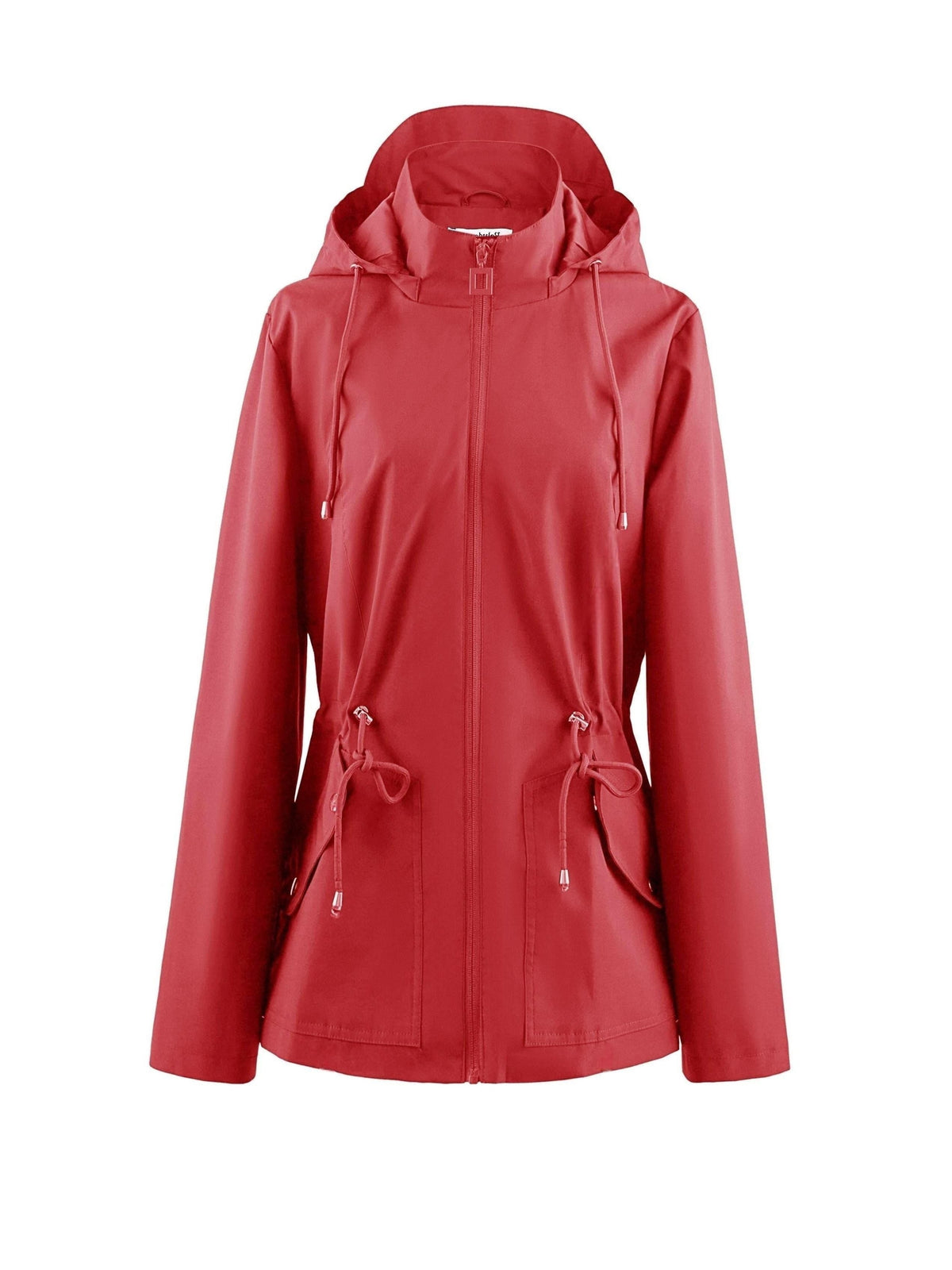 Hooded Zip-Up Rain Jacket with Waist Adjusters