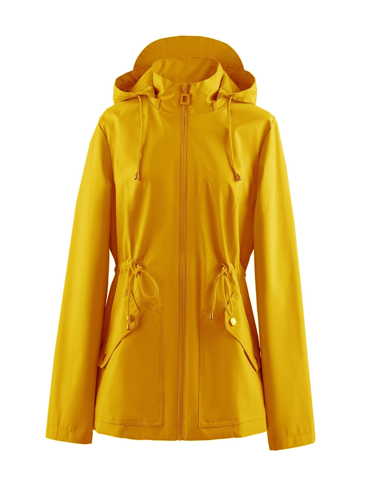 Hooded Zip-Up Rain Jacket with Waist Adjusters