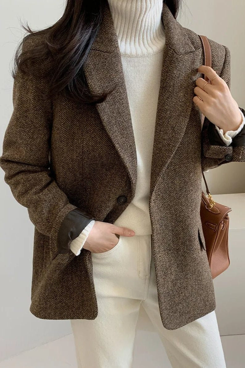 Oversized Blazer with Notched Collar and Textured Surface