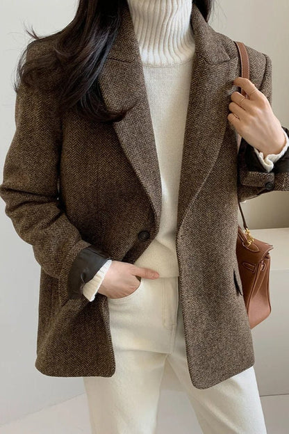 Oversized Blazer with Notched Collar and Textured Surface