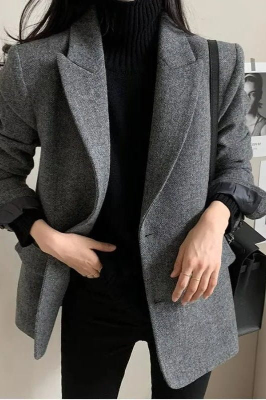 Oversized Blazer with Notched Collar and Textured Surface
