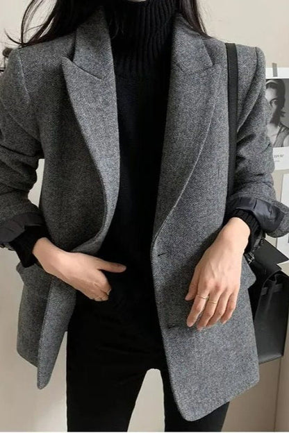 Oversized Blazer with Notched Collar and Textured Surface