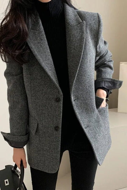 Oversized Blazer with Notched Collar and Textured Surface