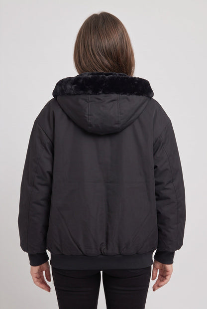 Oversized Hooded Puffer Jacket with Faux Fur Trimmed Hood