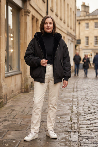 Oversized Hooded Puffer Jacket with Faux Fur Trimmed Hood