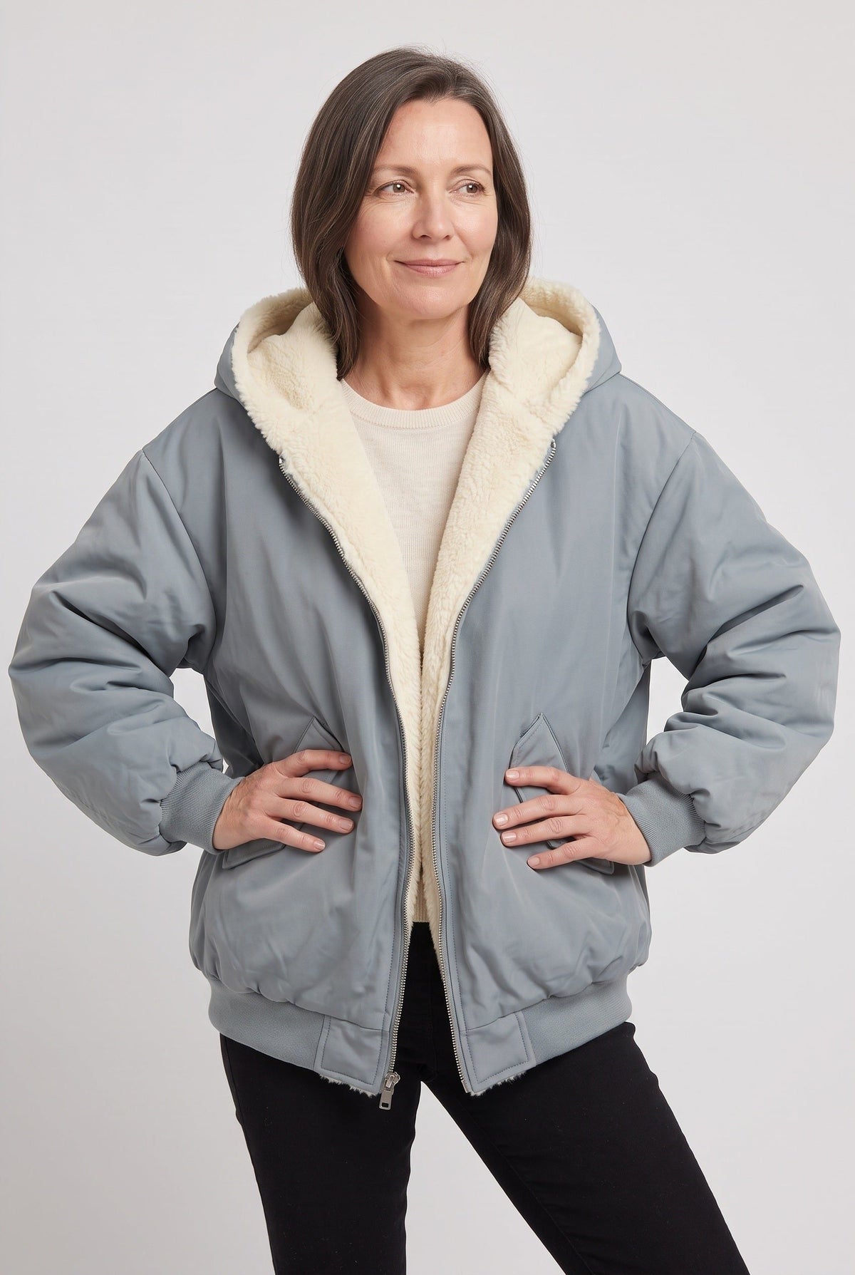 Oversized Hooded Puffer Jacket with Faux Fur Trimmed Hood