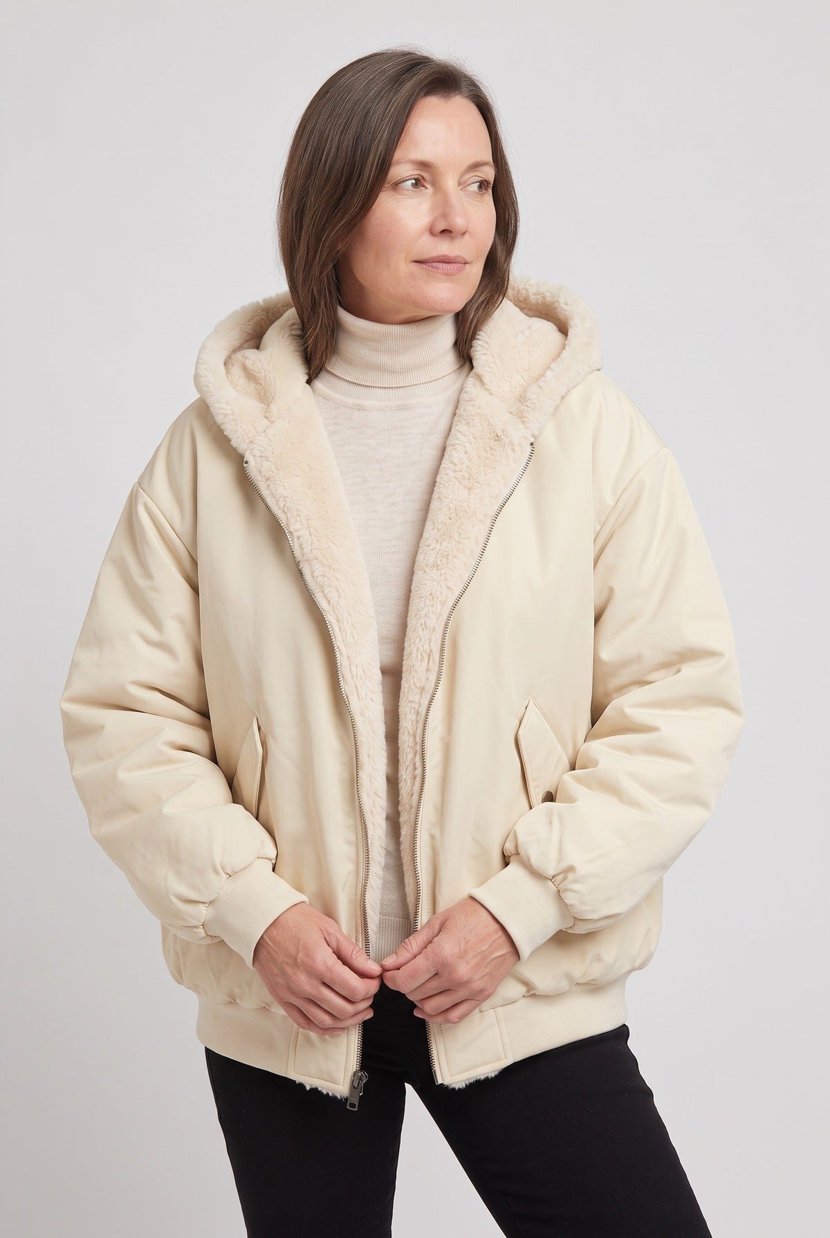 Oversized Hooded Puffer Jacket with Faux Fur Trimmed Hood
