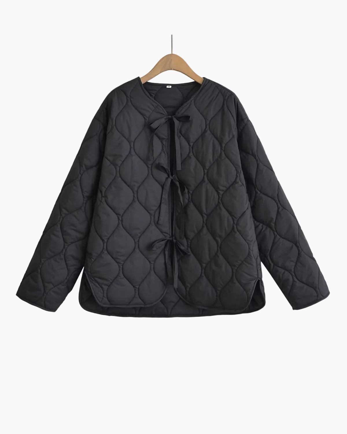 Quilted Jacket with Front Bow Ties and Round Neck