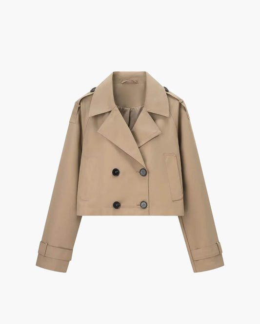 Short Double-Breasted Trench Coat with Notch Lapels