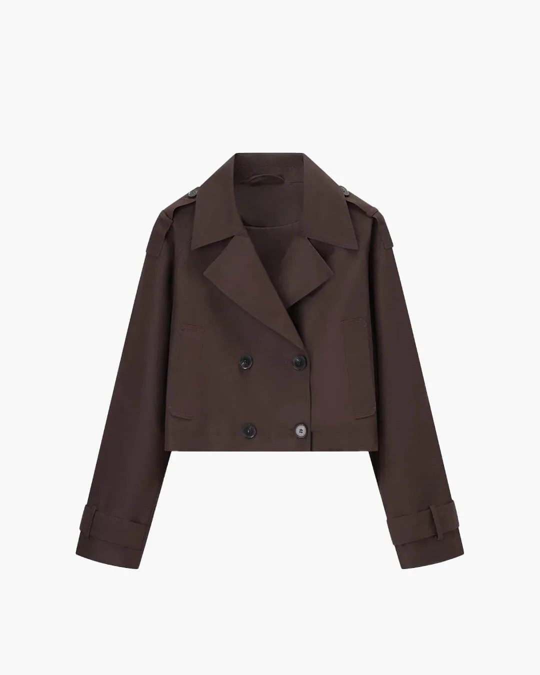 Short Double-Breasted Trench Coat with Notch Lapels