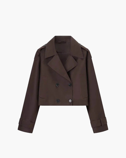 Short Double-Breasted Trench Coat with Notch Lapels